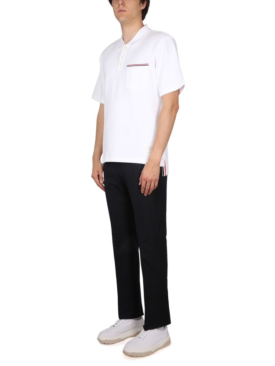 THOM BROWNE Classic Men's Cotton Polo with Button Closure