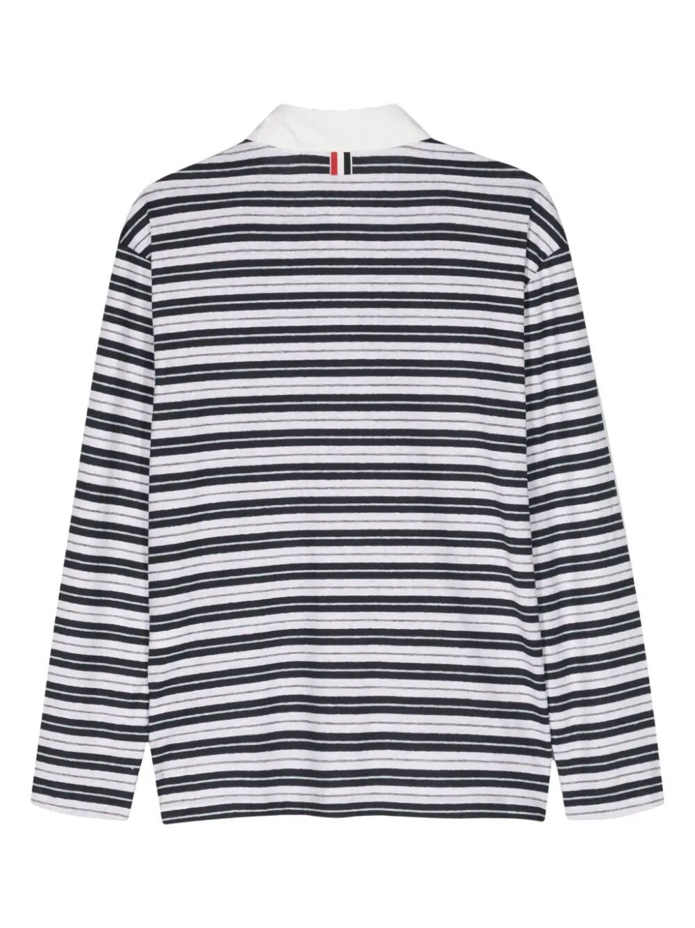 THOM BROWNE Logo Patch Long Sleeve Polo Shirt