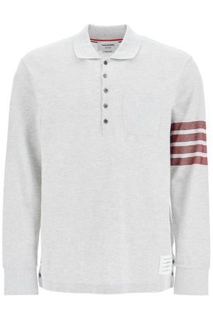 THOM BROWNE Lightweight Long-Sleeved Polo with 4-Bar Detail - Regular Fit