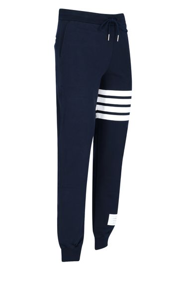 THOM BROWNE Cotton Sweatpants with Decorative Stripes for Men - Blue