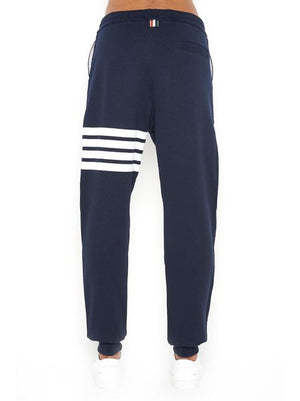 THOM BROWNE Cotton Sweatpants with Decorative Stripes for Men - Blue