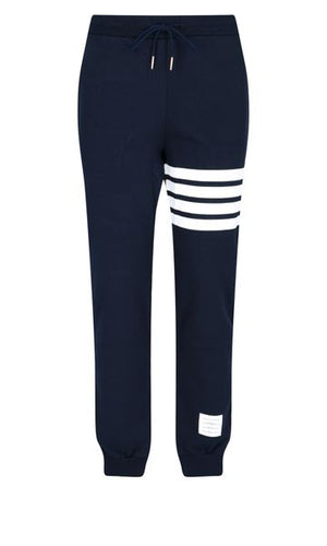 THOM BROWNE Cotton Sweatpants with Decorative Stripes for Men - Blue