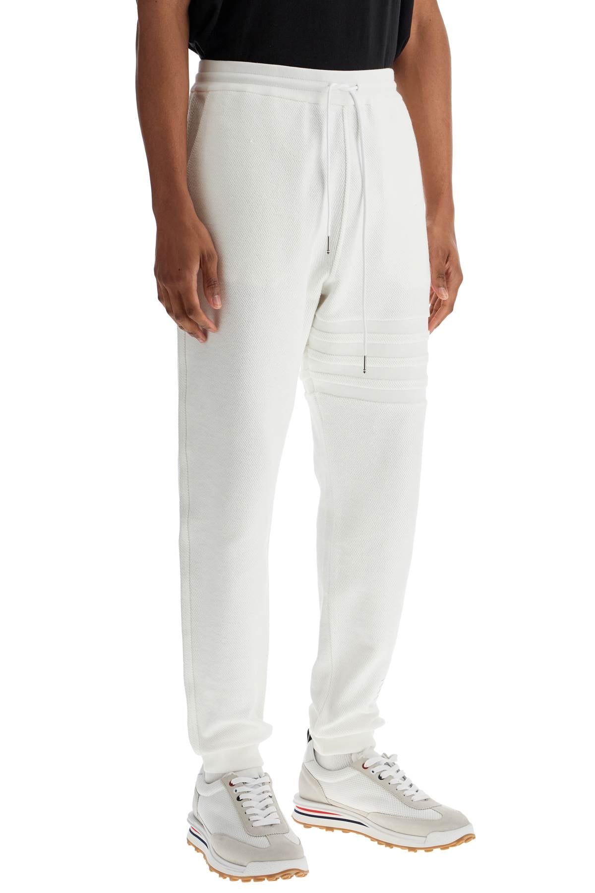 THOM BROWNE Slim Fit Cotton Sweatpants with Iconic Stripes