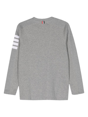 THOM BROWNE Navy Blue Cotton 4-Bar Stripe Crewneck Sweater