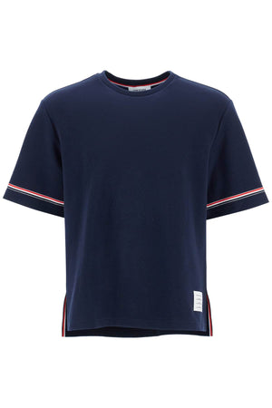 THOM BROWNE Wide Neck Striped Cotton T-Shirt for Men