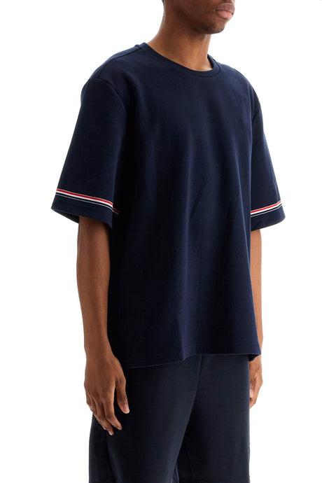 THOM BROWNE Wide Neck Striped Cotton T-Shirt for Men