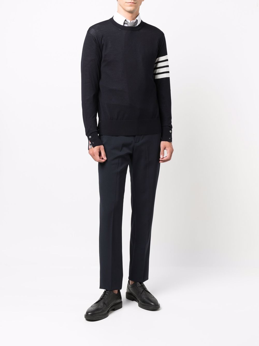 THOM BROWNE Men's Classic Wool Sweater with 4-Bar Stripe - Size 3