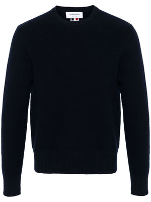 THOM BROWNE Classic Wool Logo Sweater with RWB Stripe - Crew Neck