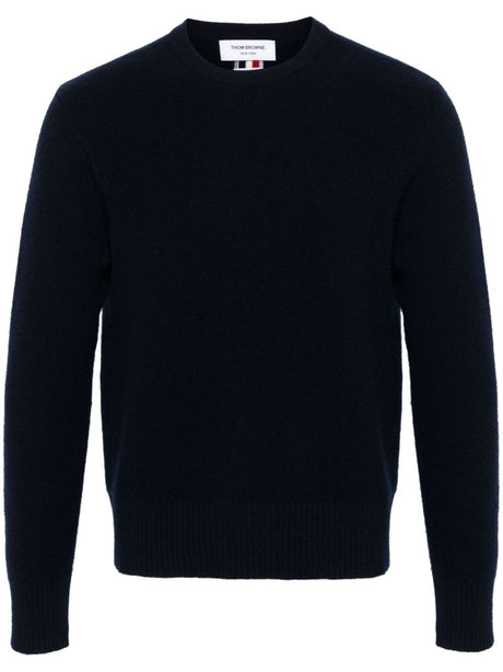 THOM BROWNE Classic Wool Logo Sweater with RWB Stripe - Crew Neck