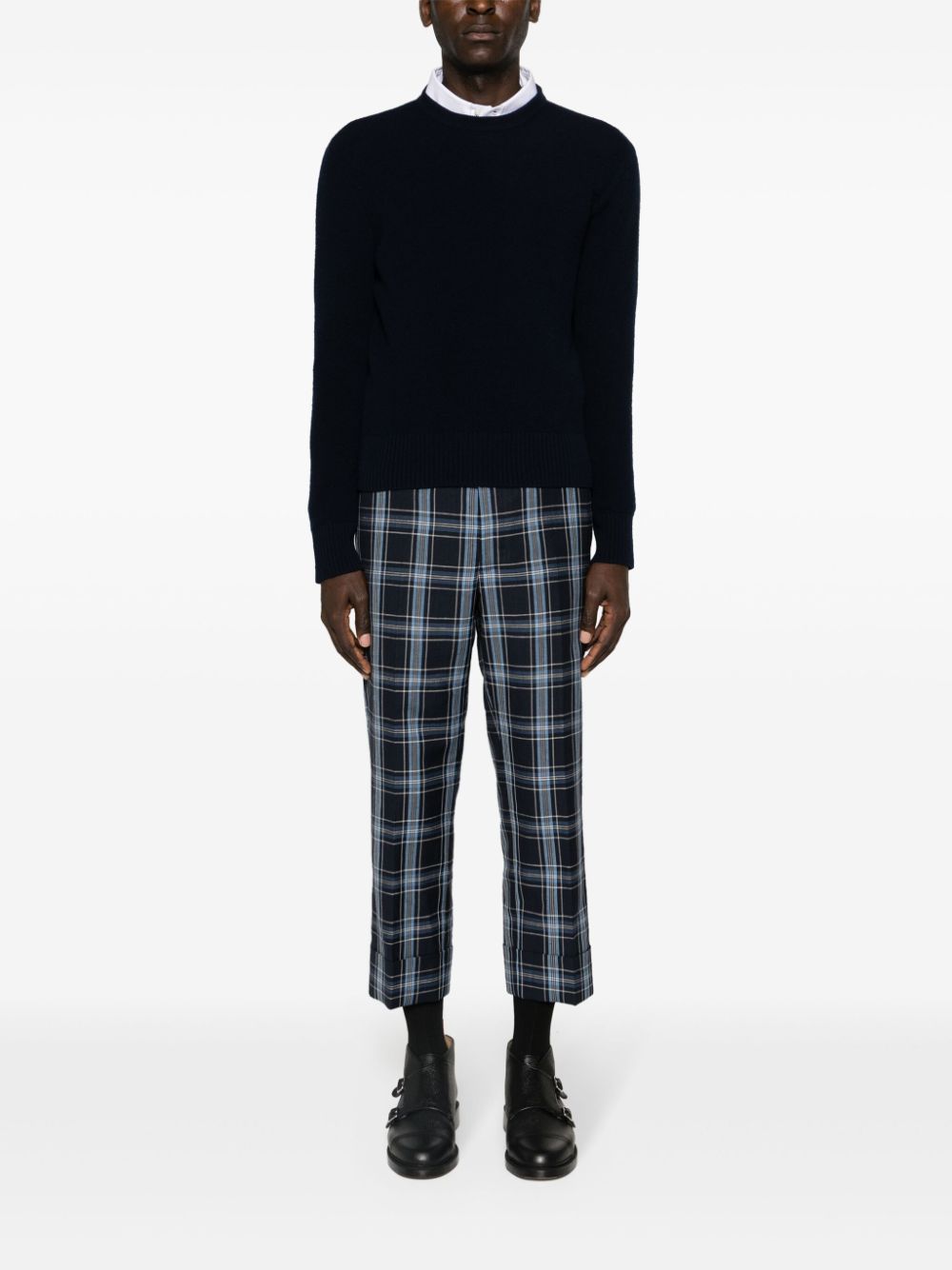 THOM BROWNE Classic Wool Logo Sweater with RWB Stripe - Crew Neck