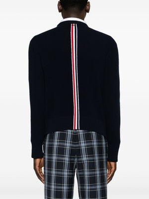 THOM BROWNE Classic Wool Logo Sweater with RWB Stripe - Crew Neck