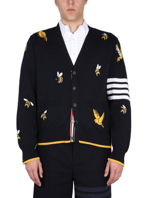 THOM BROWNE V-Neck Cardigan with Birds and Bees Inlays - SS23