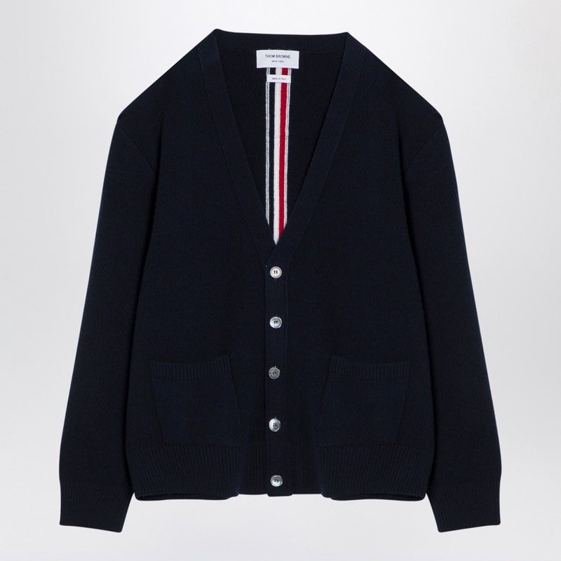 THOM BROWNE Wool Cardigan with Tricolour Insert