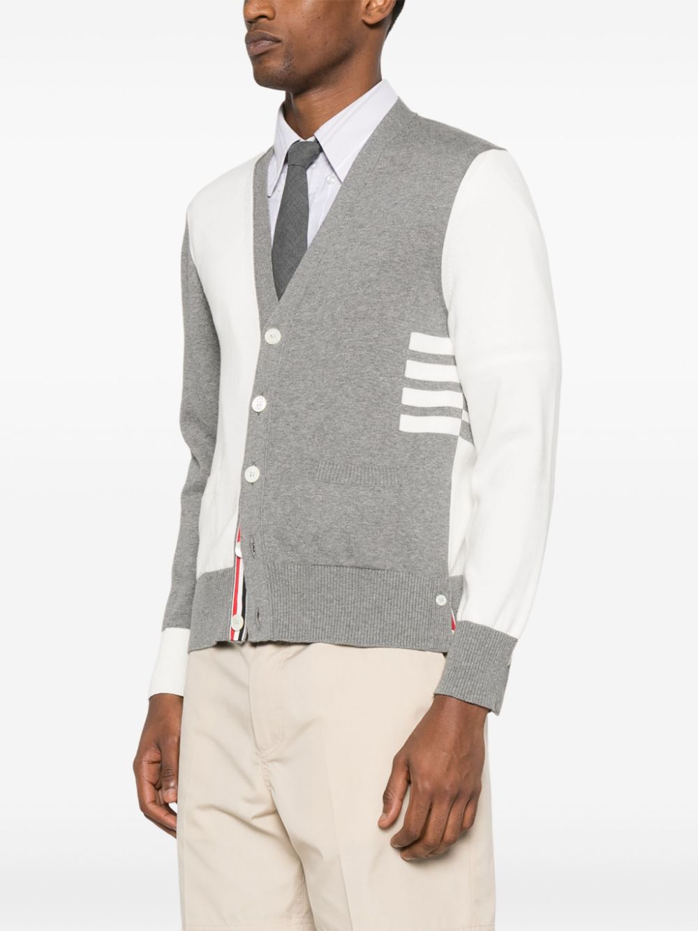 THOM BROWNE 4-Bar Signature Cotton Cardigan - Medium Grey