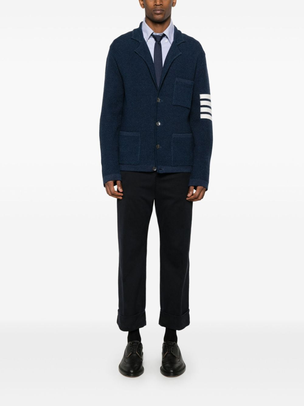 THOM BROWNE Notched Lapels Drop Shoulder Cardigan