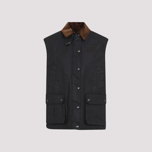 MIU MIU Waxed Cotton Vest with Corduroy Collar