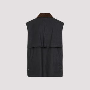 MIU MIU Waxed Cotton Vest with Corduroy Collar