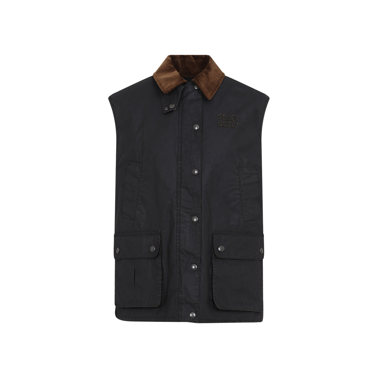 MIU MIU Waxed Cotton Vest with Corduroy Collar