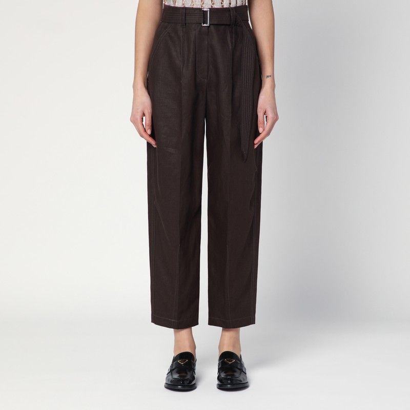 BRUNELLO CUCINELLI Linen Trousers with Adjustable Waist and Belt