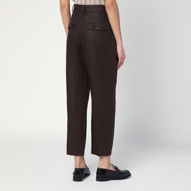 BRUNELLO CUCINELLI Linen Trousers with Adjustable Waist and Belt