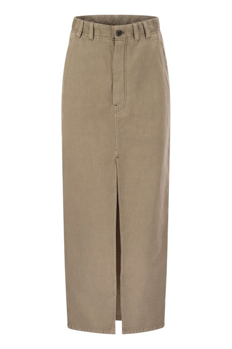 BRUNELLO CUCINELLI Chino Skirt with Garment-Dyed Cotton-Linen Blend