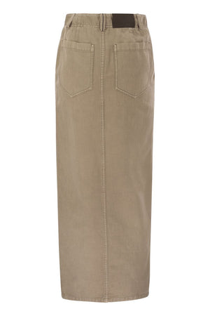 BRUNELLO CUCINELLI Chino Skirt with Garment-Dyed Cotton-Linen Blend