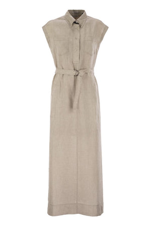 BRUNELLO CUCINELLI Linen Dress with Shiny Collar