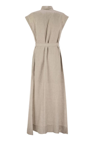 BRUNELLO CUCINELLI Linen Dress with Shiny Collar