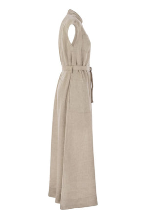 BRUNELLO CUCINELLI Linen Dress with Shiny Collar