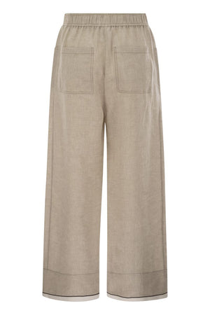 BRUNELLO CUCINELLI Baggy Crop Linen Trousers with Shiny Cuffs