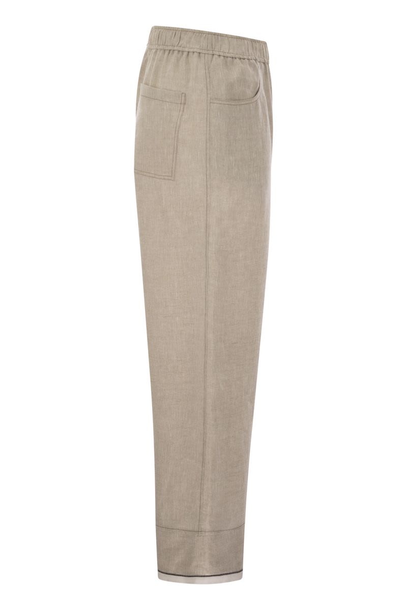 BRUNELLO CUCINELLI Baggy Crop Linen Trousers with Shiny Cuffs