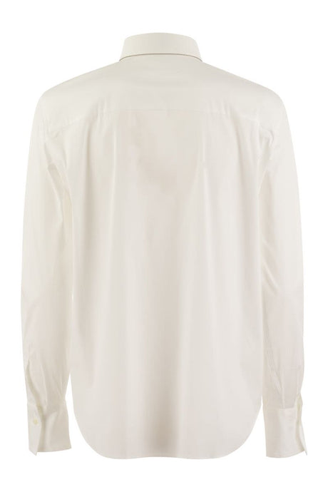 BRUNELLO CUCINELLI Stretch Cotton Poplin Shirt with Monili Chain Detail