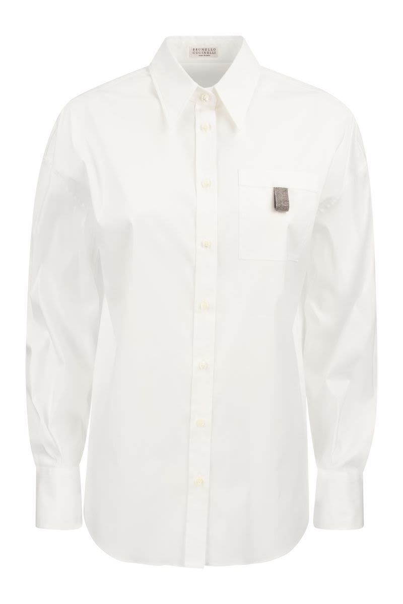 BRUNELLO CUCINELLI Women's Classic Stretch Cotton Poplin Shirt with Shiny Tab