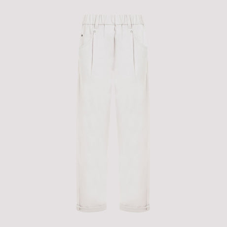 BRUNELLO CUCINELLI Baggy Trousers in Stretch Cotton with Shiny Bartack