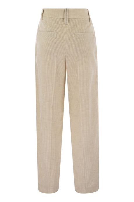 BRUNELLO CUCINELLI Relaxed Flare Striped Canvas Trousers with Necklace