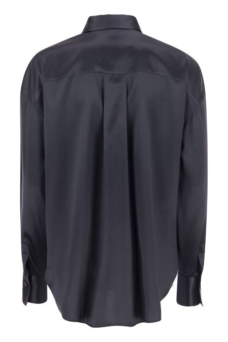 BRUNELLO CUCINELLI Elegant Stretch Silk Satin Shirt with Shiny Pockets