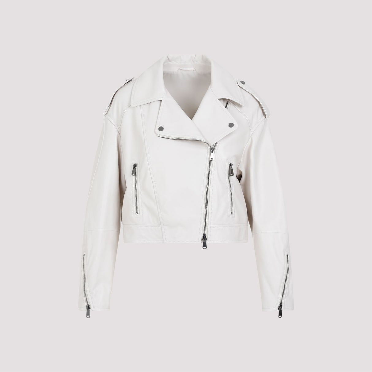 BRUNELLO CUCINELLI Nappa Leather Biker Jacket with Shiny Details