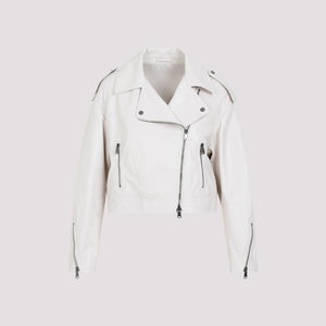 BRUNELLO CUCINELLI Nappa Leather Biker Jacket with Shiny Details