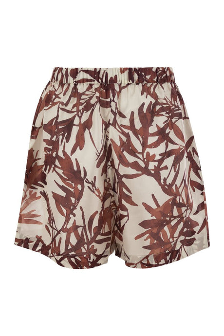 BRUNELLO CUCINELLI Silk Poncé Herbarium Print Mini Shorts