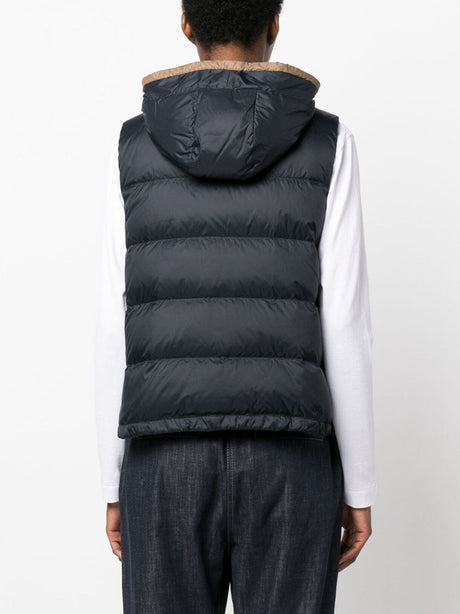 BRUNELLO CUCINELLI Padded Hooded Vest with Quilted Design