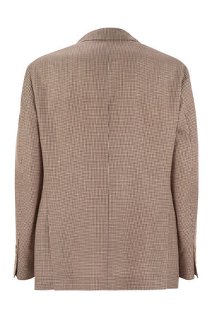 BRUNELLO CUCINELLI Houndstooth Wool, Linen and Silk Deconstructed Jacket - Size MR4827BTD