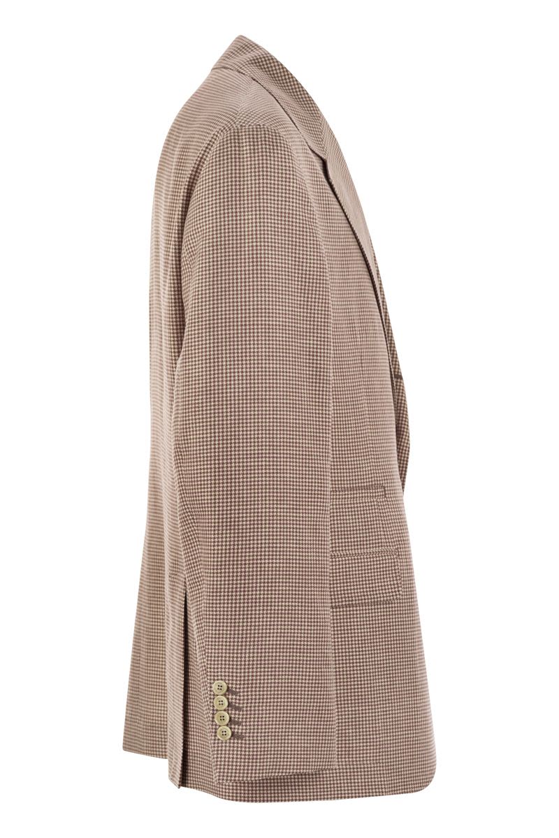 BRUNELLO CUCINELLI Houndstooth Wool, Linen and Silk Deconstructed Jacket - Size MR4827BTD