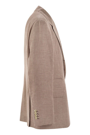 BRUNELLO CUCINELLI Houndstooth Wool, Linen and Silk Deconstructed Jacket - Size MR4827BTD