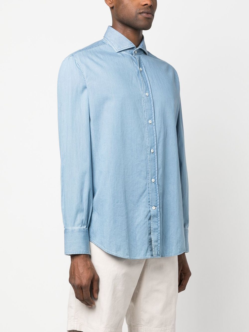 BRUNELLO CUCINELLI Light Blue Classic Collar Denim Shirt