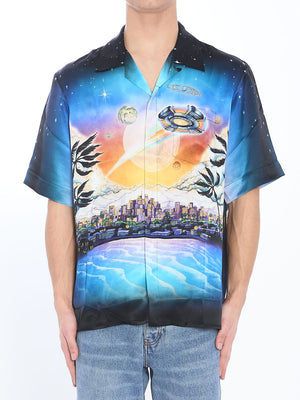 CASABLANCA Short-Sleeve Sci-Fi Print Satin Silk Shirt - Size L