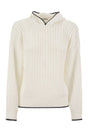 BRUNELLO CUCINELLI Perforated Rib Cotton Knit Top with Hood and Necklace - Women's SS25