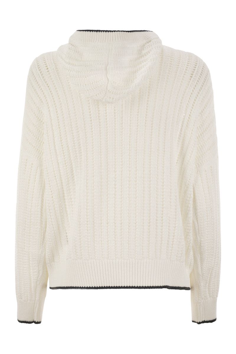 BRUNELLO CUCINELLI Perforated Rib Cotton Knit Top with Hood and Necklace - Women's SS25