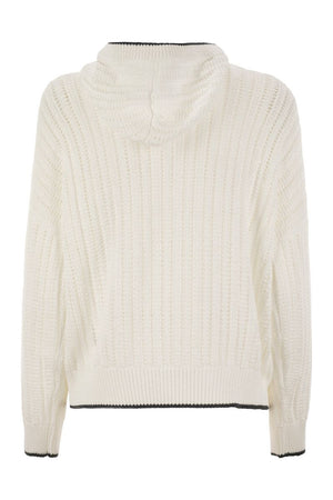 BRUNELLO CUCINELLI Perforated Rib Cotton Knit Top with Hood and Necklace - Women's SS25