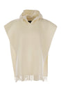 BRUNELLO CUCINELLI Double Knit Wool and Cashmere Poncho with Hood and Fringes