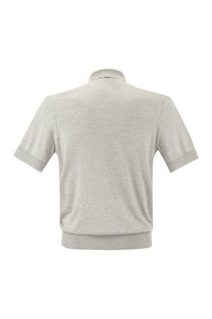 BRUNELLO CUCINELLI Men's Summer Polo Shirt - Light Grey, Lightweight, Short Sleeves, Regular Fit